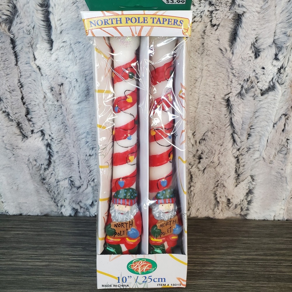 Vtg Robert Alan Candle Co.‎ Candy Cane Stripe Santa Christmas Taper Candles 10"
